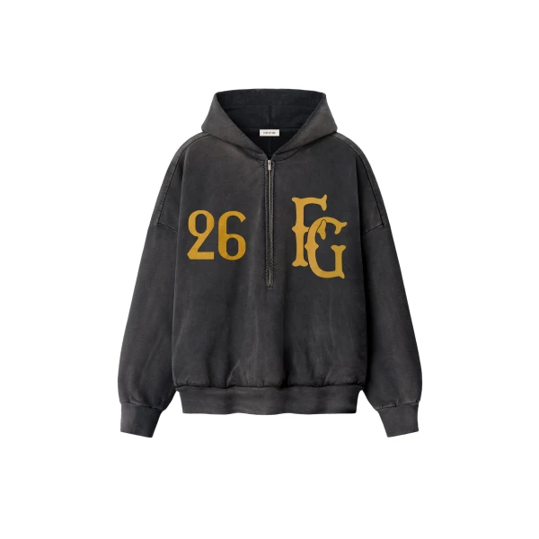 Fear of God Baseball Club Half Zip Hoodie in Off Black | Coveti