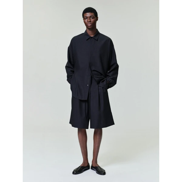 Fear of God Black Striped Wool Baggy Shorts in Black Striped | Shorts | Coveti