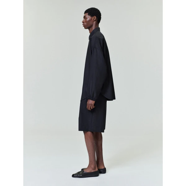 Fear of God Black Striped Wool Baggy Shorts in Black Striped | Shorts | Coveti