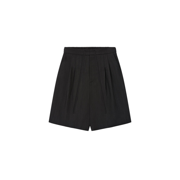 Fear of God Black Striped Wool Baggy Shorts in Black Striped | Coveti
