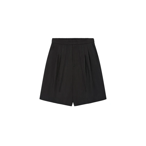 Fear of God Black Striped Wool Baggy Shorts in Black Striped | Coveti