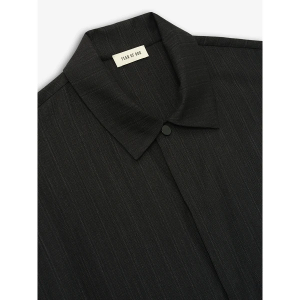Fear of God Black Striped Wool Elastic Cuff Shirt in Black Striped | Men Shirts | Coveti