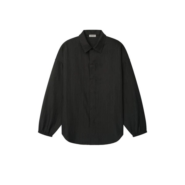 Fear of God Black Striped Wool Elastic Cuff Shirt in Black Striped | Coveti