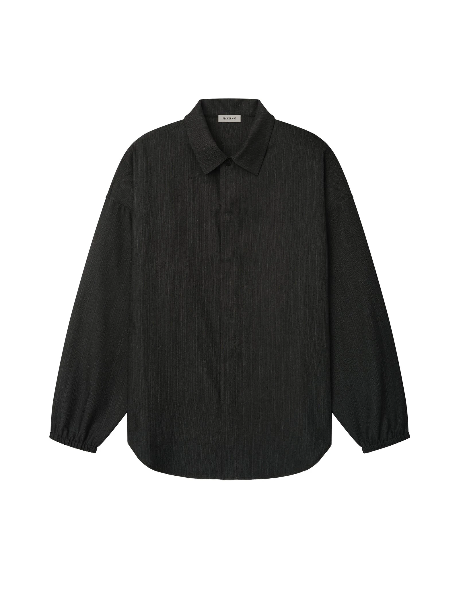 Fear of God Black Striped Wool Elastic Cuff Shirt in Black Striped Fear of God Black Striped Wool Elastic Cuff Shirt in Black Striped | Coveti