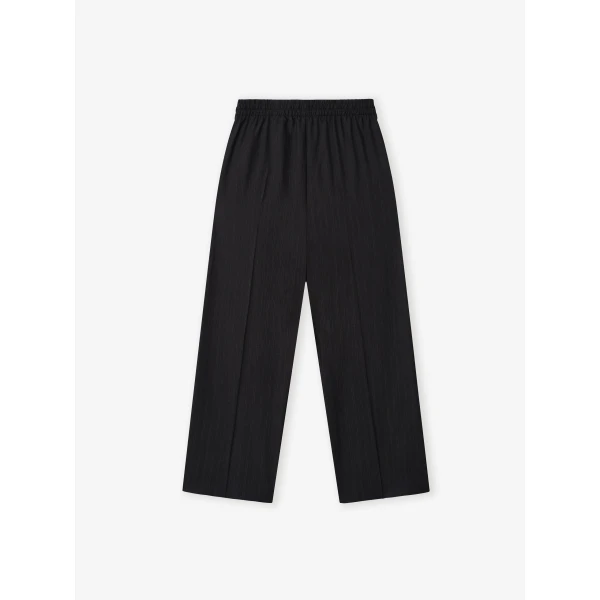 Fear of God Black Striped Wool Wide Leg Drawstring Pants in Black Striped | Pants | Coveti
