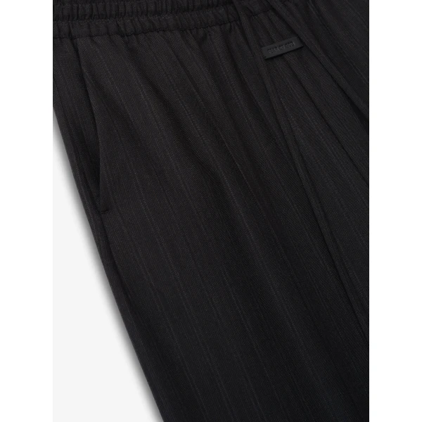 Fear of God Black Striped Wool Wide Leg Drawstring Pants in Black Striped | Pants | Coveti