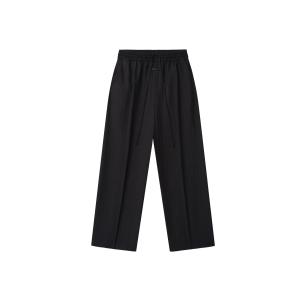 Fear of God Black Striped Wool Wide Leg Drawstring Pants in Black Striped | Coveti
