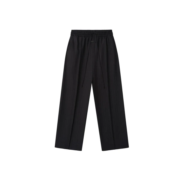 Fear of God Black Striped Wool Wide Leg Drawstring Pants in Black Striped | Coveti