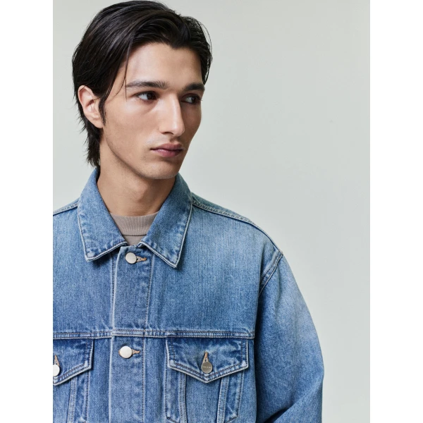 Fear of God Classic Trucker Jacket in Medium Indigo | Men Jackets | Coveti