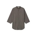 Fear of God Cotton Wool Oxford Mandarin Relaxed Short Sleeve Shirt in Willow | Coveti