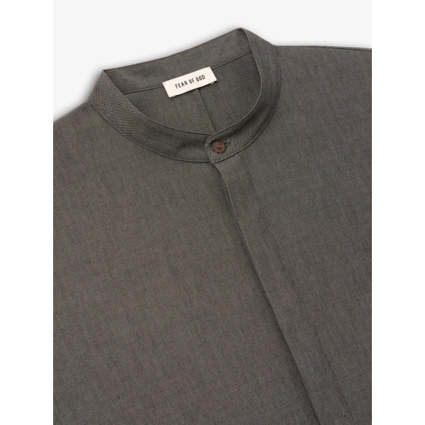 Fear of God Cotton Wool Oxford Mandarin Relaxed Short Sleeve Shirt in Willow | Men Shirts | Coveti