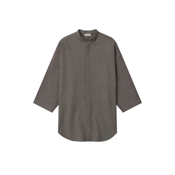 Fear of God Cotton Wool Oxford Mandarin Relaxed Short Sleeve Shirt in Willow | Coveti