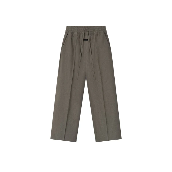 Cotton Wool Oxford Wide Leg Drawstring Pants in Willow