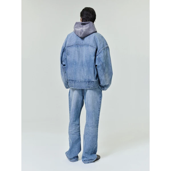 Fear of God Denim Lapelless Jacket in Medium Indigo | Men Jackets | Coveti