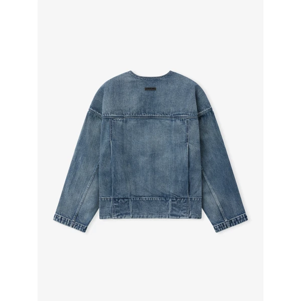 Fear of God Denim Lapelless Jacket in Medium Indigo | Men Jackets | Coveti