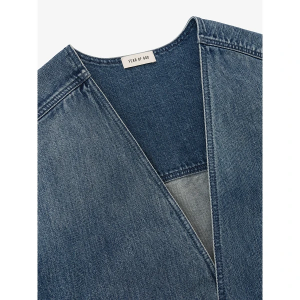 Fear of God Denim Lapelless Jacket in Medium Indigo | Men Jackets | Coveti