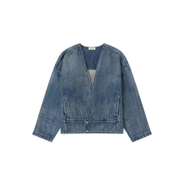 Fear of God Denim Lapelless Jacket in Medium Indigo | Coveti