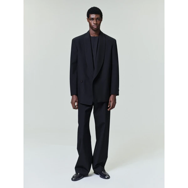 Fear of God Double-Breasted Wool Poplin Shawl Collar Jacket in Black | Men Jackets | Coveti