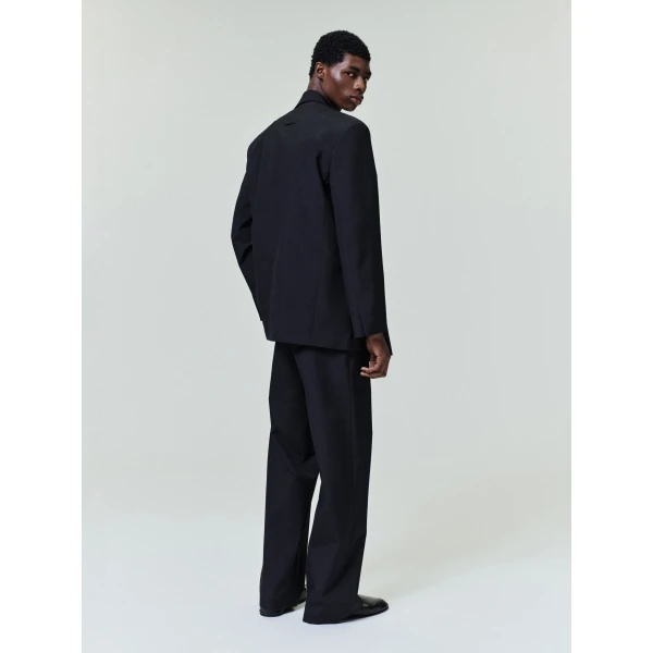 Fear of God Double-Breasted Wool Poplin Shawl Collar Jacket in Black | Men Jackets | Coveti