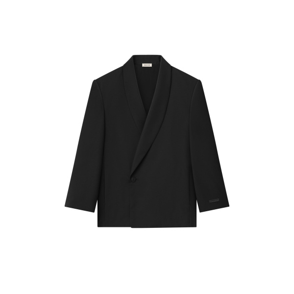 Fear of God Double-Breasted Wool Poplin Shawl Collar Jacket in Black | Coveti