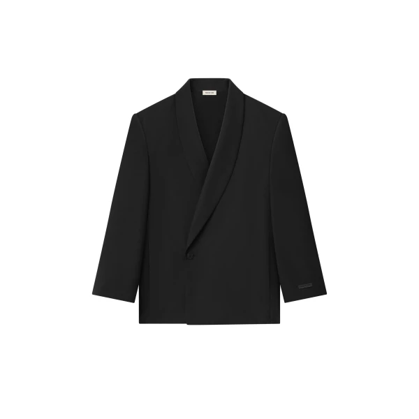 Double-Breasted Wool Poplin Shawl Collar Jacket in Black