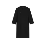 Fear of God Double Weave Wool Double Breasted Lapelless Coat in Black | Coveti