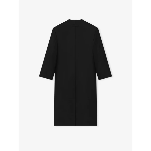 Fear of God Double Weave Wool Double Breasted Lapelless Coat in Black | Men Coats | Coveti