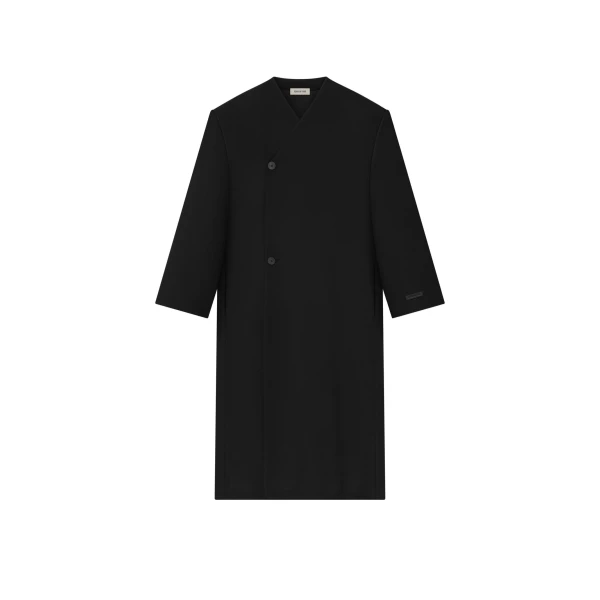 Fear of God Double Weave Wool Double Breasted Lapelless Coat in Black | Coveti