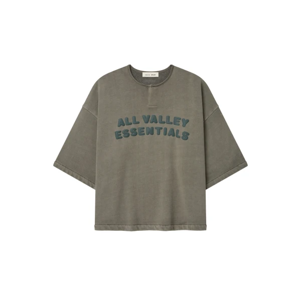 Fear of God Essentials 3/4 Henley Sweatshirt in Washed Seal | Coveti