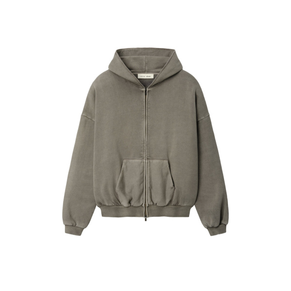 Fear of God Essentials 90s Zip-Up Hoodie in Washed Seal | Coveti