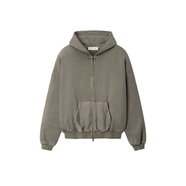 Fear of God Essentials 90s Zip-Up Hoodie in Washed Seal | Coveti