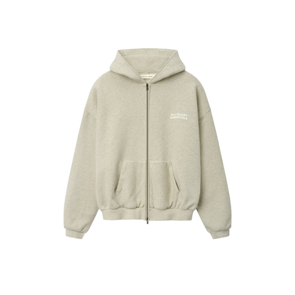 Fear of God Essentials 90s Zip-Up Hoodie in Washed Vanilla Heather | Coveti