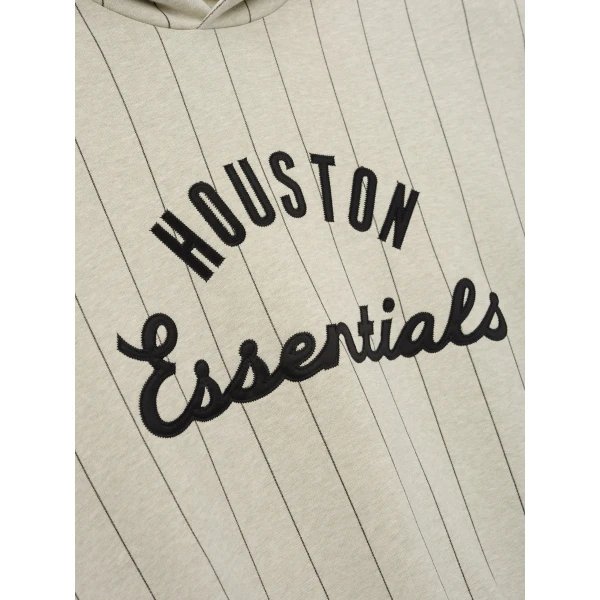 Fear of God Essentials Astros Sport Hoodie in Heather Stone with Black Pinstripes | Sweatshirts | Coveti