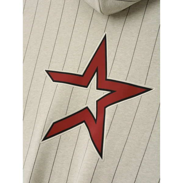 Fear of God Essentials Astros Sport Hoodie in Heather Stone with Black Pinstripes | Sweatshirts | Coveti