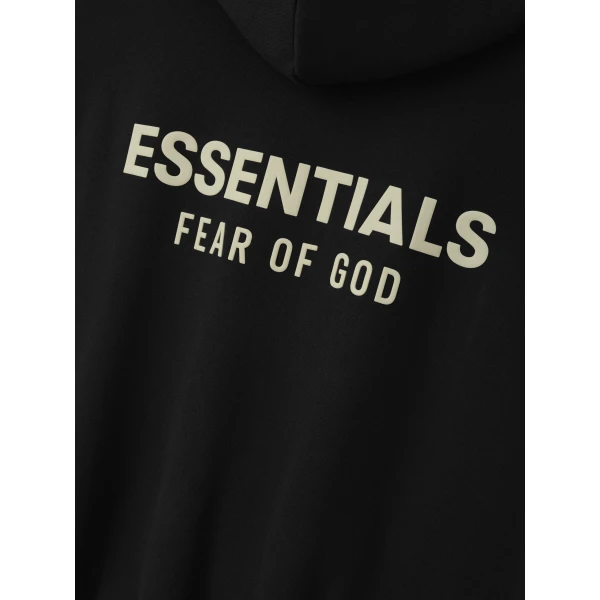 Fear of God Essentials Back Logo Classic Hoodie in Black | Sweatshirts | Coveti