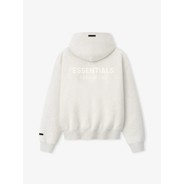 Fear of God Essentials Back Logo Classic Hoodie in Oatmeal Heather | Sweatshirts | Coveti