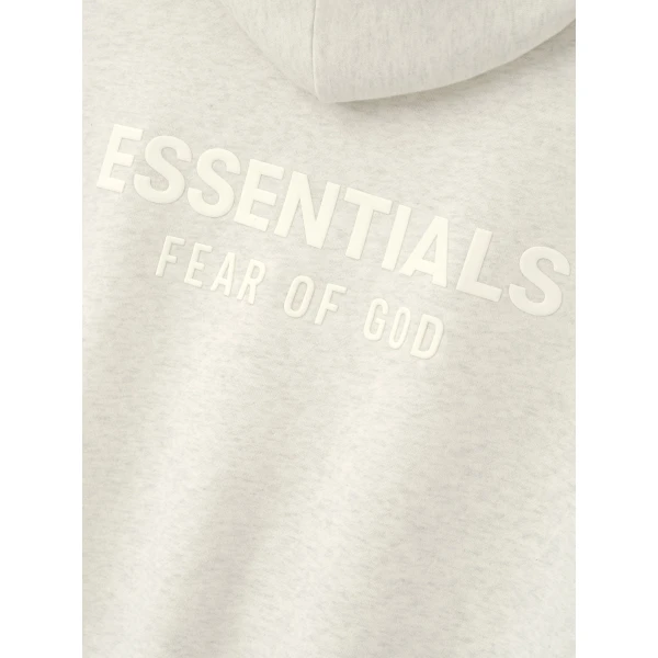Fear of God Essentials Back Logo Classic Hoodie in Oatmeal Heather | Sweatshirts | Coveti