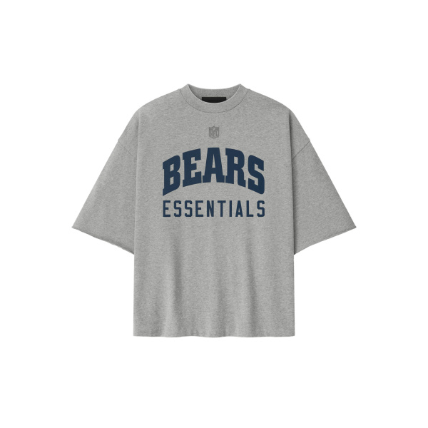 Fear of God Essentials Bears 90s 3/4 Sleeve Football Tee in Concrete Heather and Canyon | Coveti
