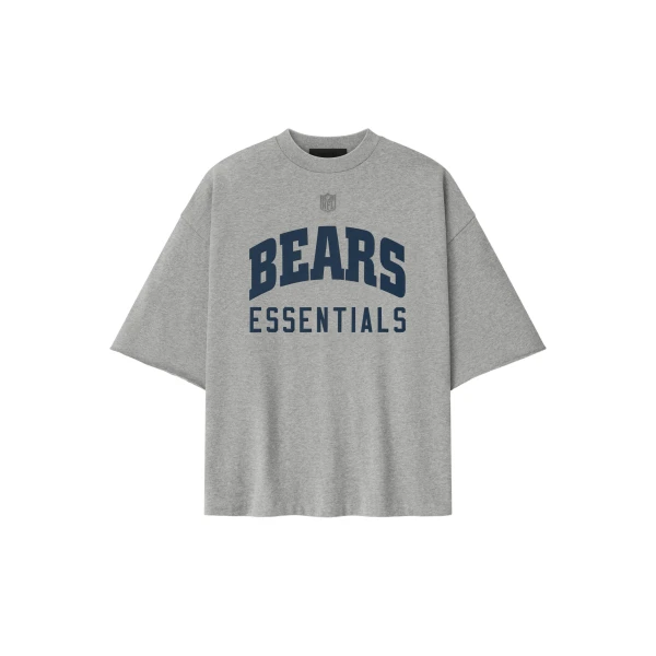 Fear of God Essentials Bears 90s 3/4 Sleeve Football Tee in Concrete Heather and Canyon | Coveti