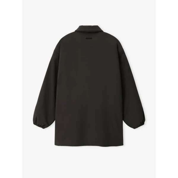 Fear of God Essentials Bonded Nylon Signature Filled Barn Jacket in Ink Black | Men Jackets | Coveti