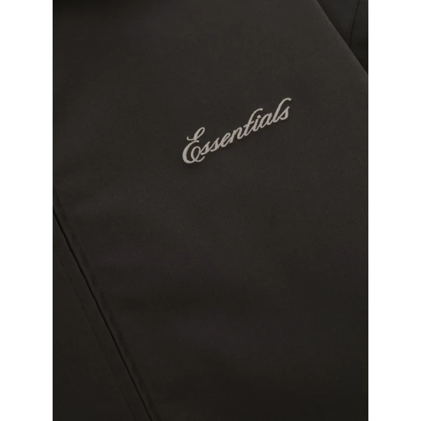 Fear of God Essentials Bonded Nylon Signature Filled Barn Jacket in Ink Black | Men Jackets | Coveti