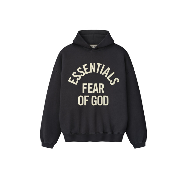 Fear of God Essentials Campus 90s Hoodie in Faded Black | Coveti