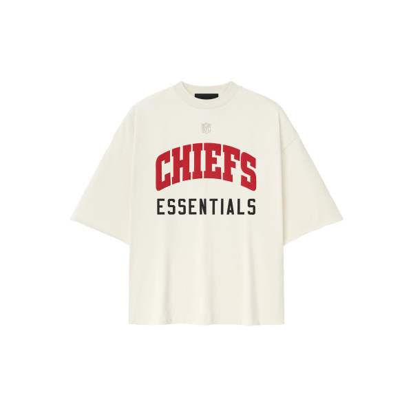 Fear of God Essentials Chiefs 90s 3/4 Sleeve Football Tee in Cream White | Coveti