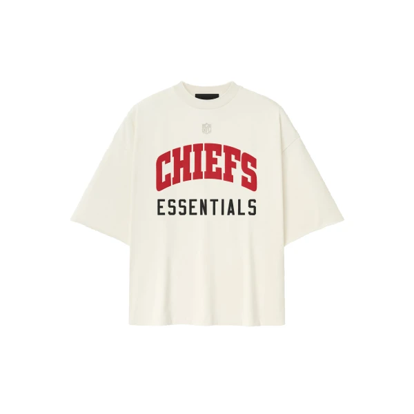 Fear of God Essentials Chiefs 90s 3/4 Sleeve Football Tee in Cream White | Coveti