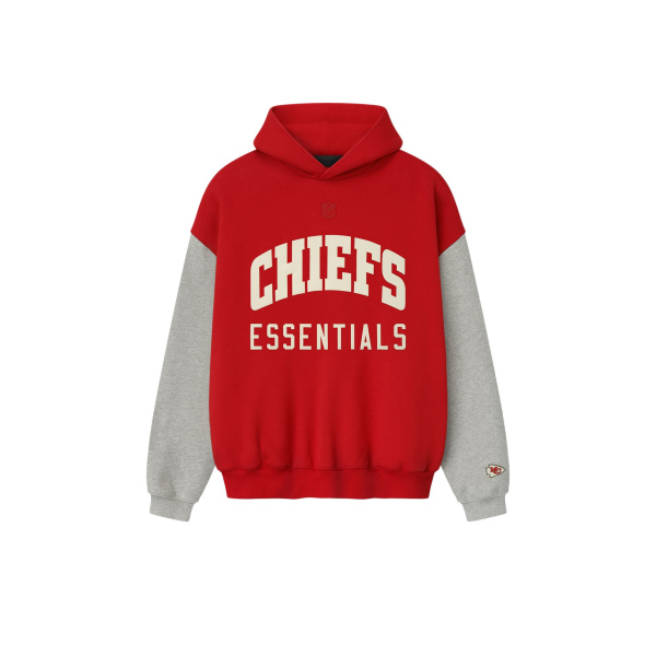 Fear of God Essentials Chiefs Sport Hoodie in Red and Concrete Heather | Coveti