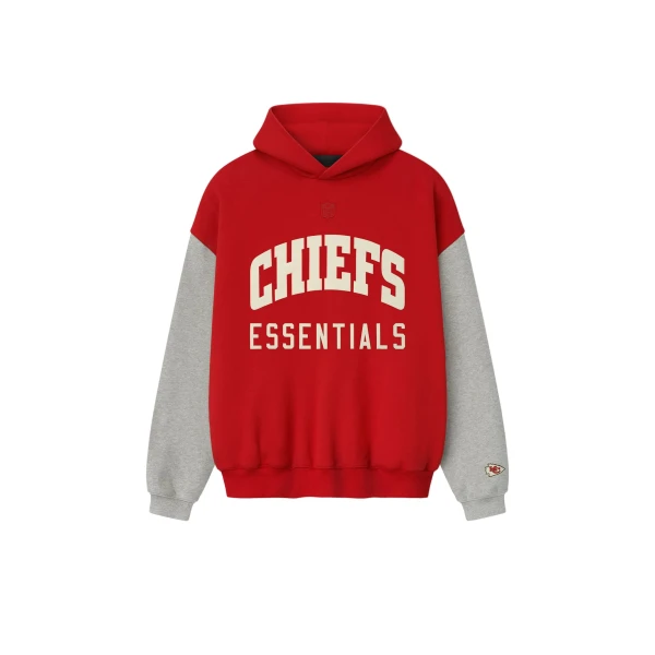 Fear of God Essentials Chiefs Sport Hoodie in Red and Concrete Heather | Coveti