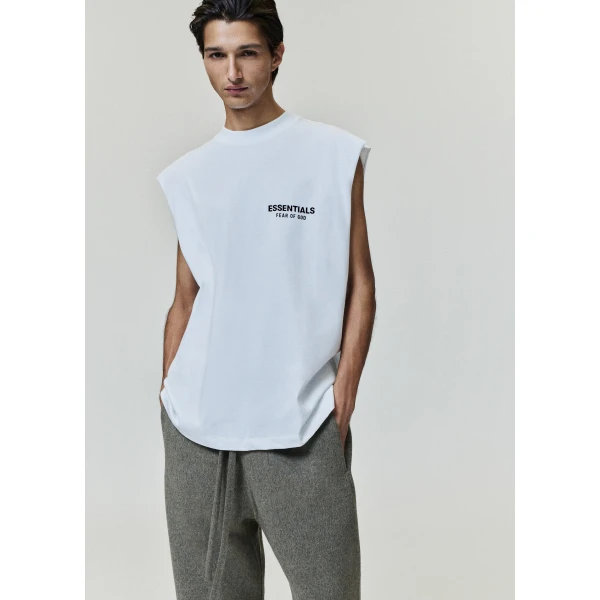 Fear of God Essentials Classic Cut-Off in Bright White | T-shirts & vests | Coveti