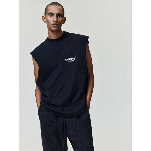 Fear of God Essentials Classic Cut-Off in Vintage Black | T-shirts & vests | Coveti