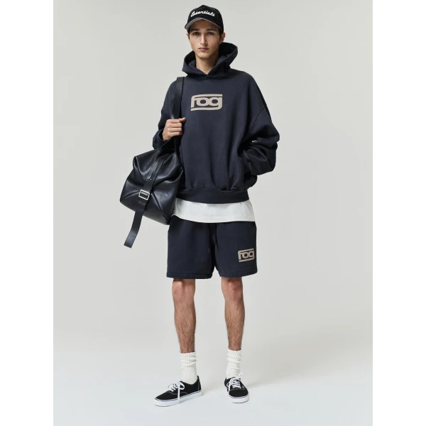 Fear of God Essentials Classic Half Raglan Hoodie in Washed Vintage Black | Sweatshirts | Coveti