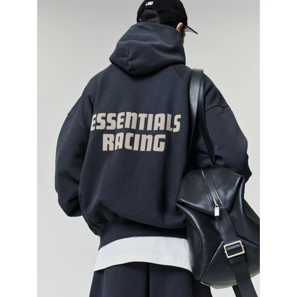 Fear of God Essentials Classic Half Raglan Hoodie in Washed Vintage Black | Sweatshirts | Coveti